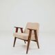 Mid-century modern armchair in camel wool with oak wood.