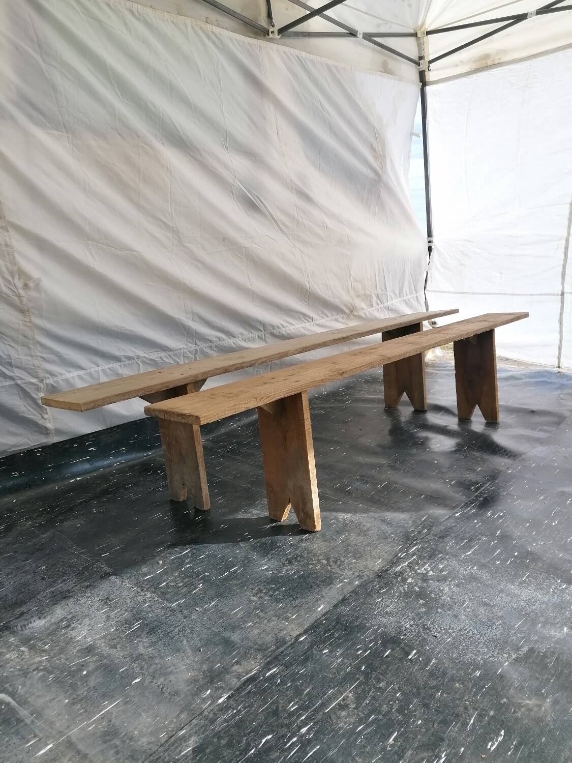 Pair of wooden farmhouse benches