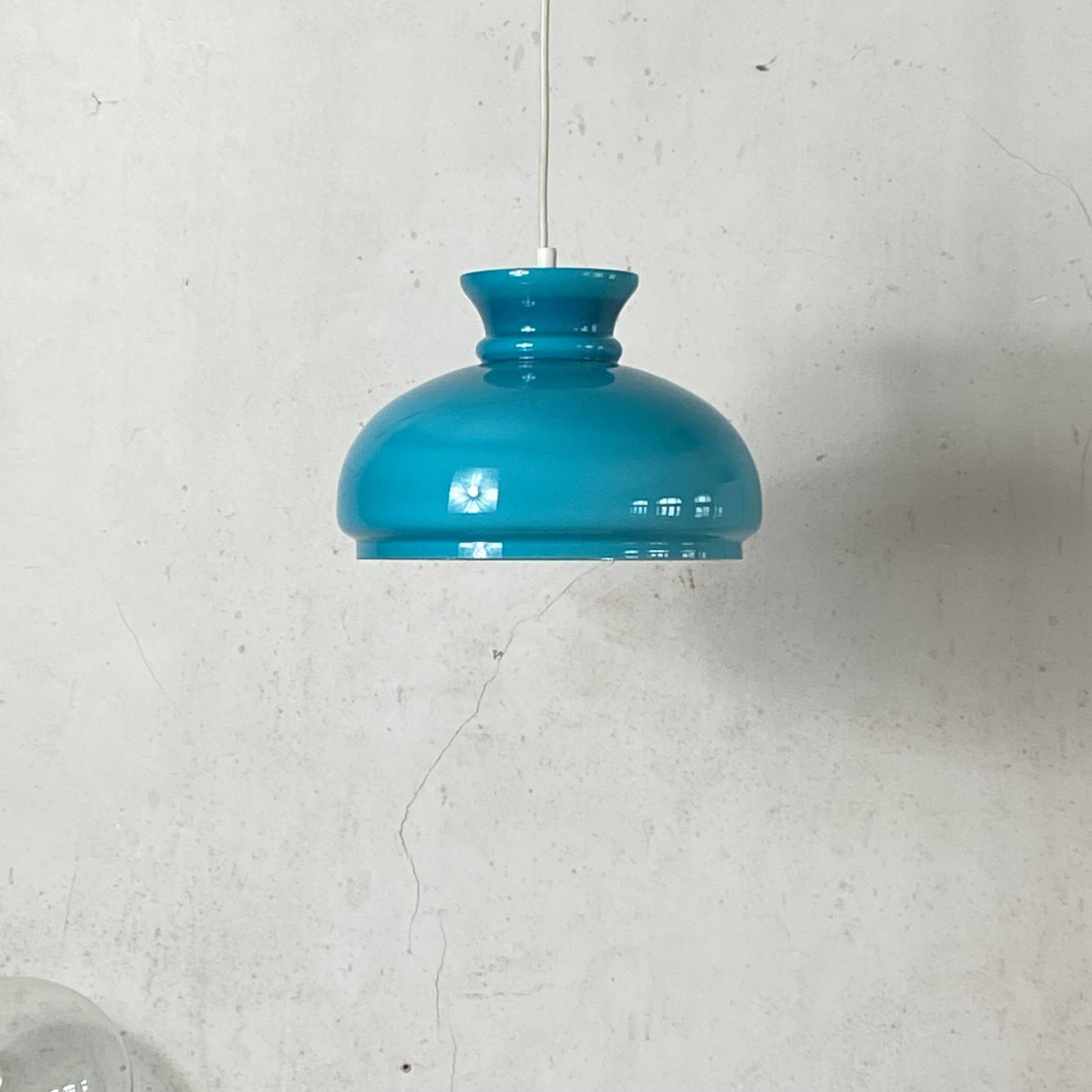 Large blue opaline glass pendant light 30 cm