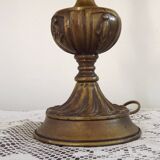 Spanish vintage brass table lamp with beige braided plastic shade 5555.