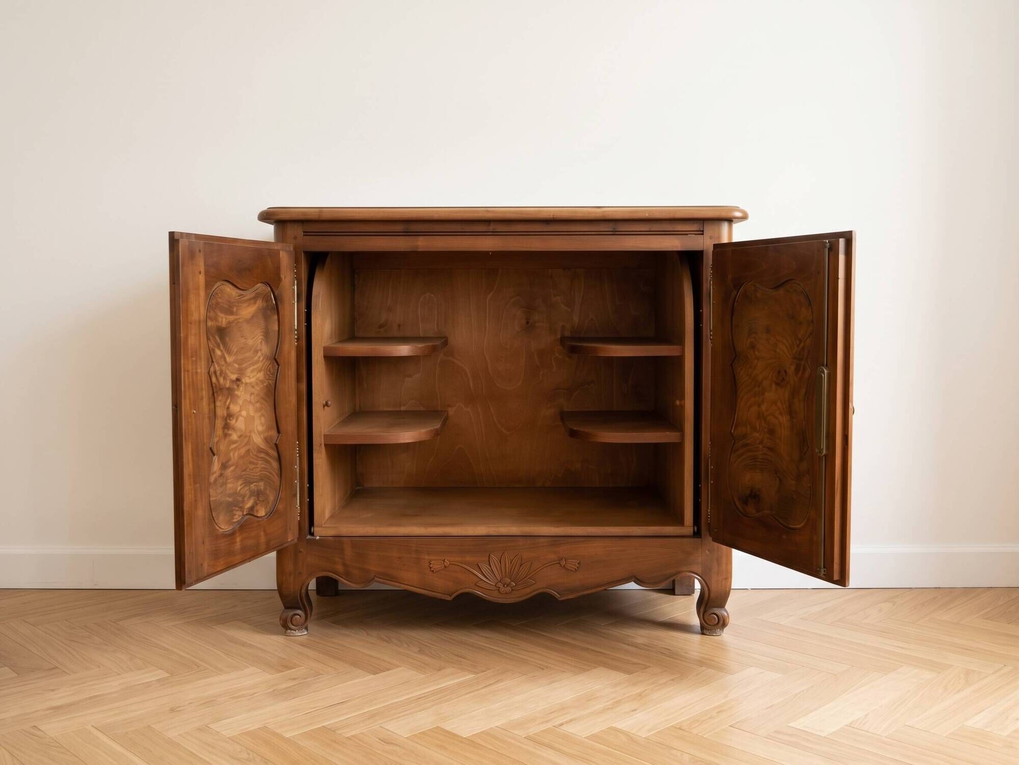 Bar cabinet and screen support in Bressan style made of solid wood.