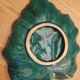 Large green enameled leaf dish