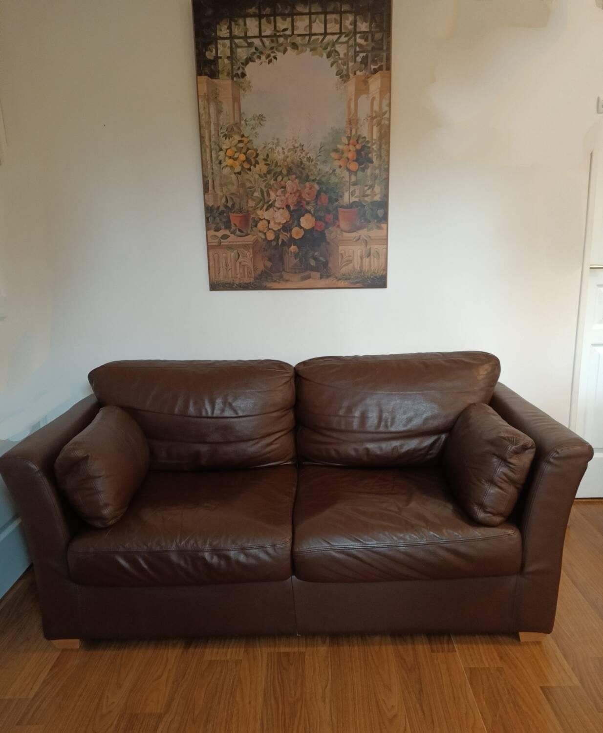 Brown leather sofa