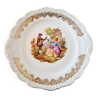 Grande assiette à servir avec scène romantique Frangonard avec or 24 carats