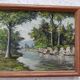 OIL ON PANEL 20th CENTURY: LANDSCAPE river and forest, signed H.L or S.L., frame