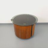 Round Italian teak coffee table swivel bar by Eugenio Gerli for Tecno
