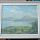 Table, oil painting lake of salagou