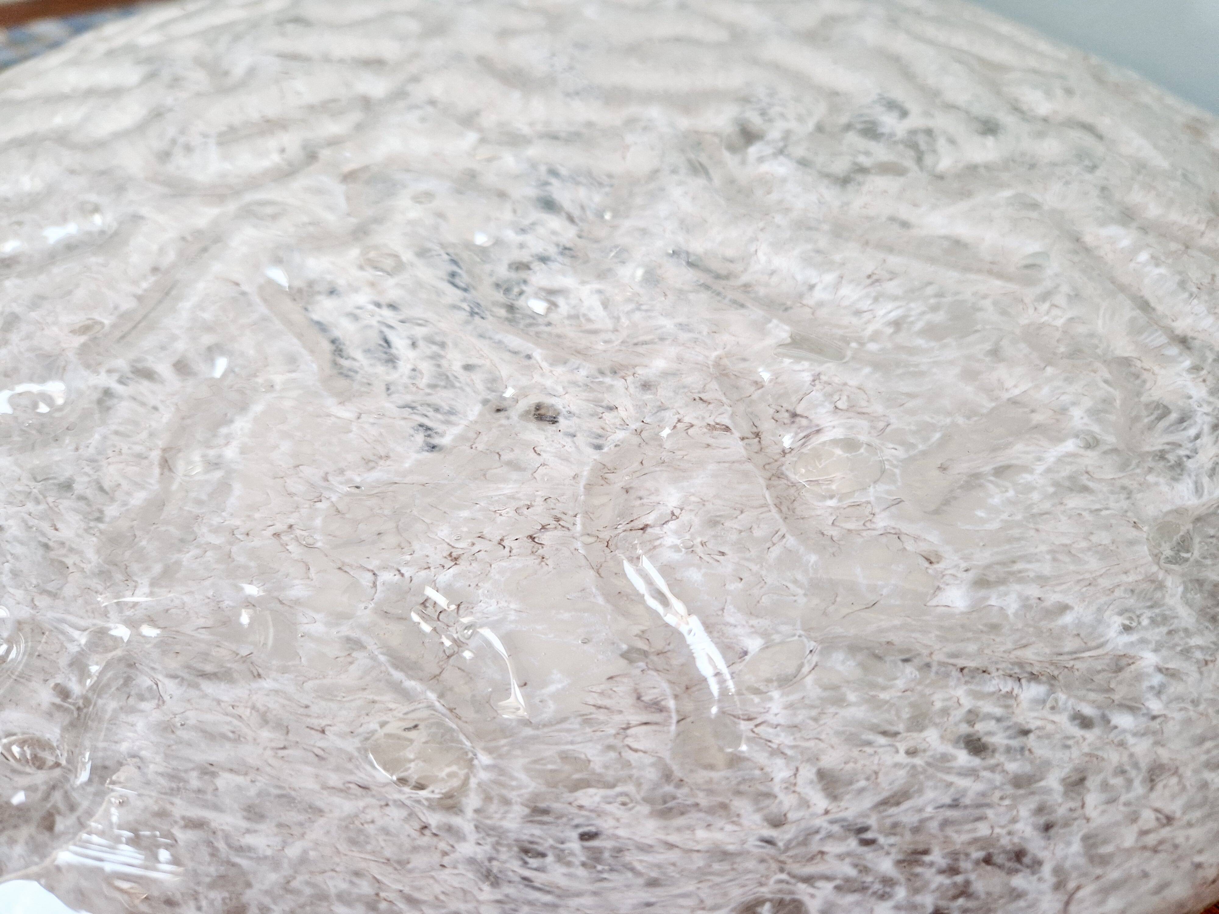 Large ceiling light in textured iced glass (diam 45cm), Doria, 1970
