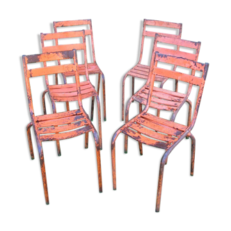 6 orange metal chairs - Art Prog - Vintage