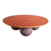 Table basse en bois plaqué vintage avec une base en céramique en forme de sphère, années 1980.
