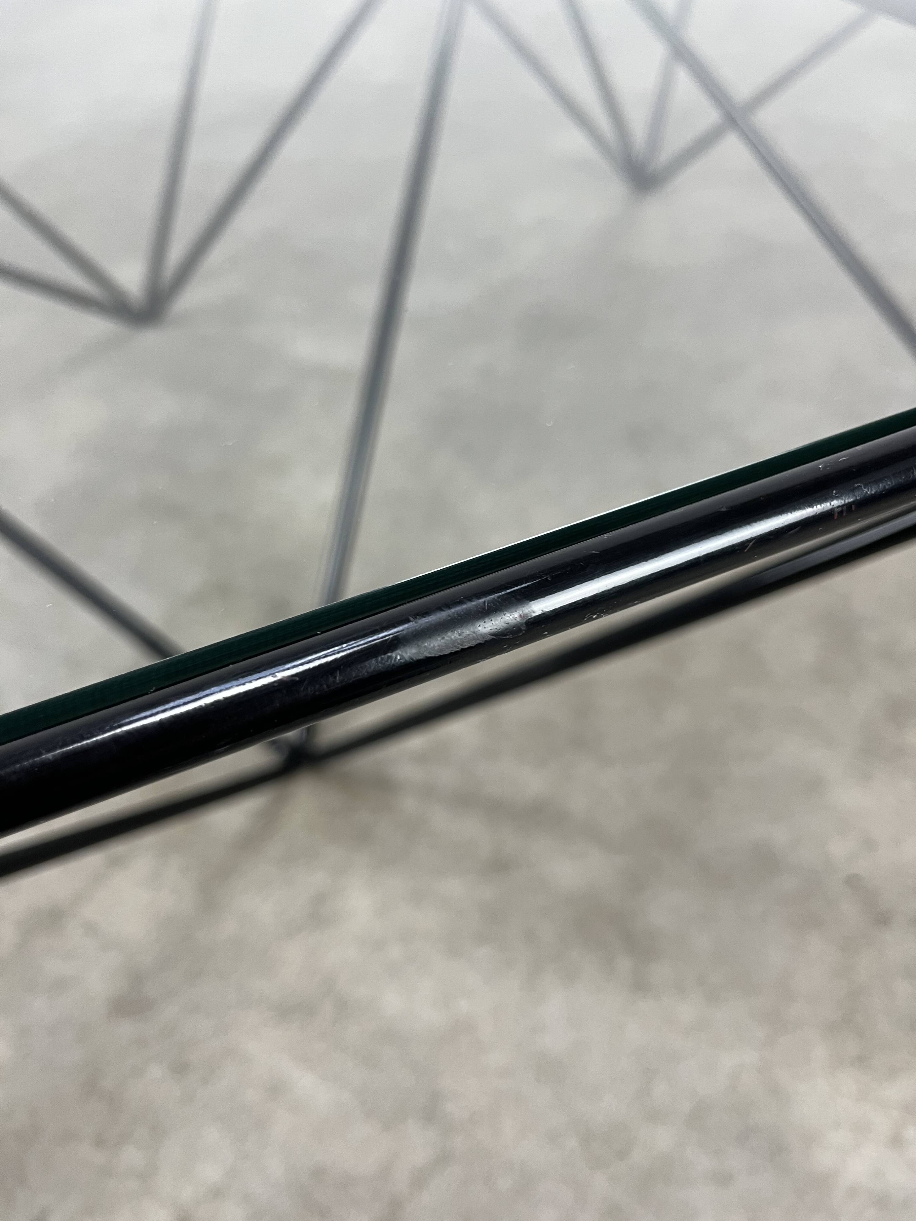 Pyramidal coffee table in steel wire and glass in the style of Piva