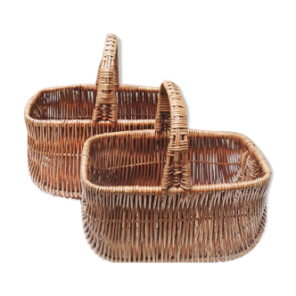 2 old wicker / rattan shopping baskets