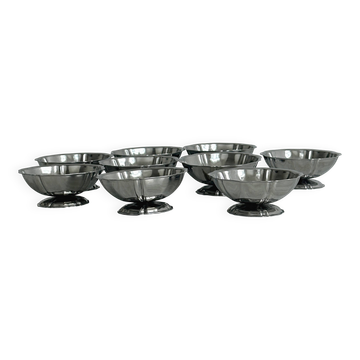 Lot de 9 coupelles basses en métal inox brillant