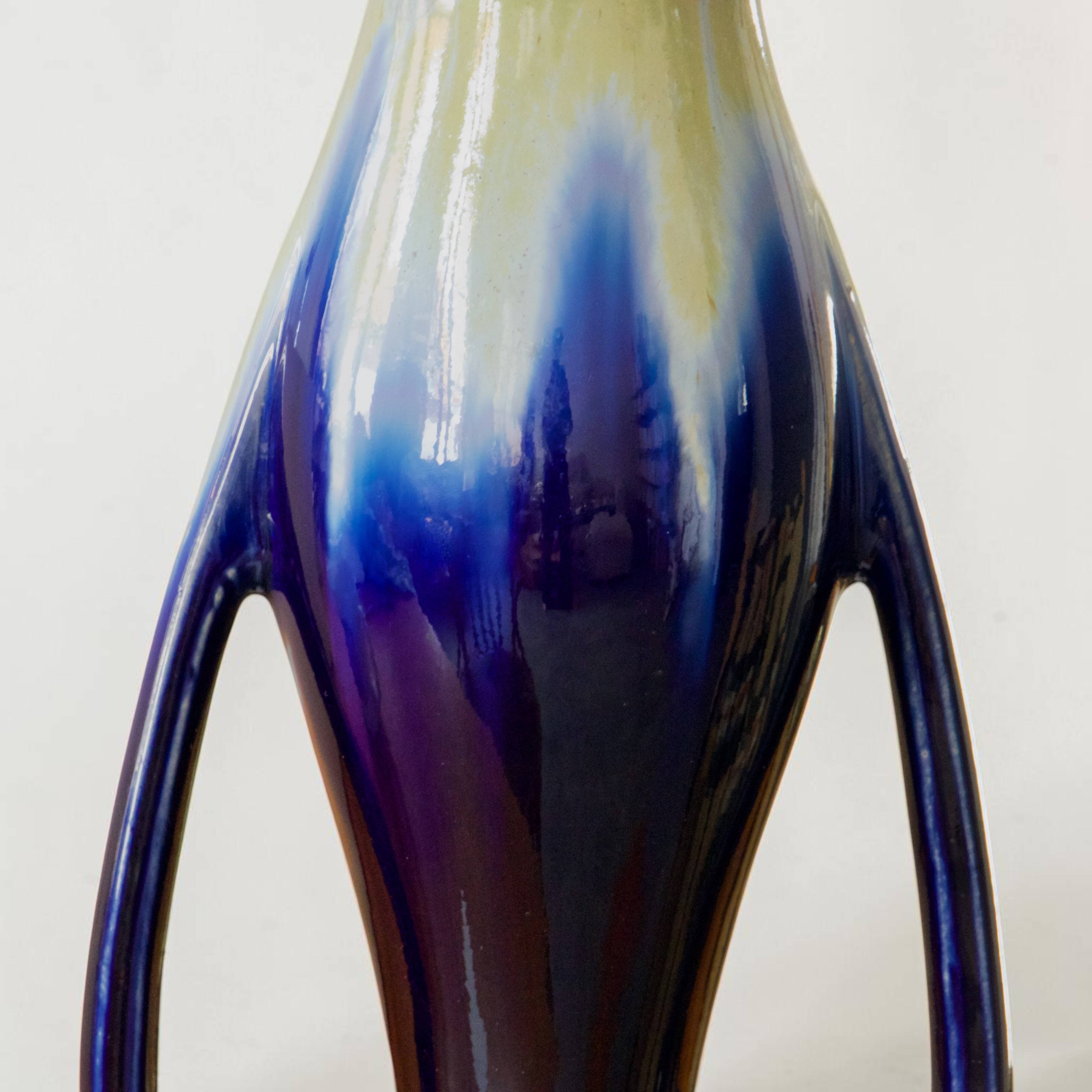 Large Art Nouveau vase by Thulin in glazed flame stoneware.
