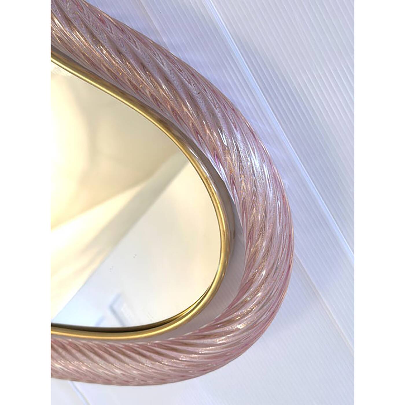 Scenographic Pink and Gold Mirror With Torchon Glass