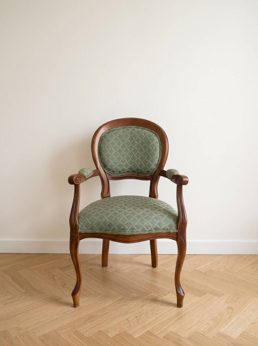 Louis XV Voltaire armchair in wood and green fabric