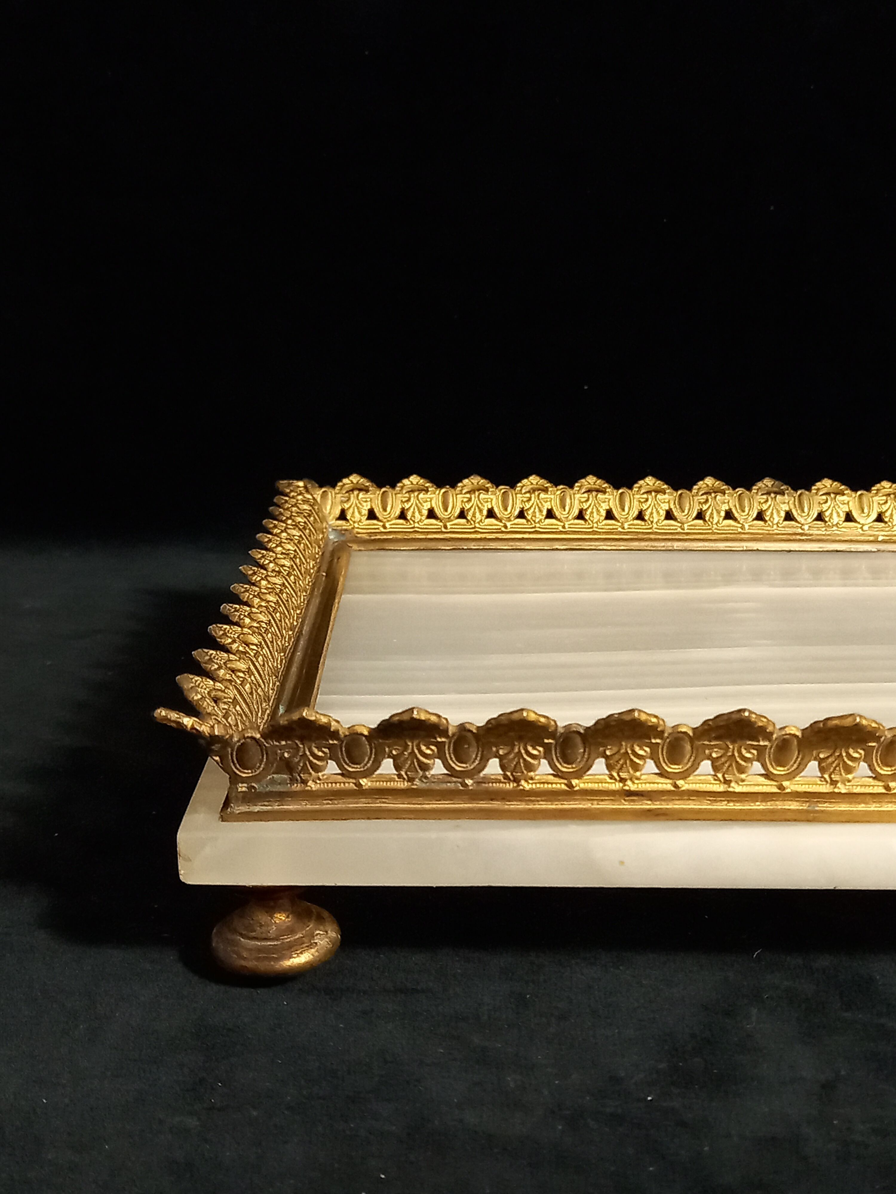 Onyx desk top with brass gallery