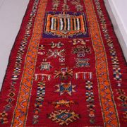 Red Vintage Moroccan Runner Rug 137 x 363 cm - Berber Wool Rug Hallway