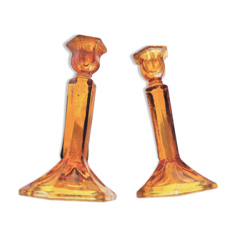 Art deco amber glass candle holder