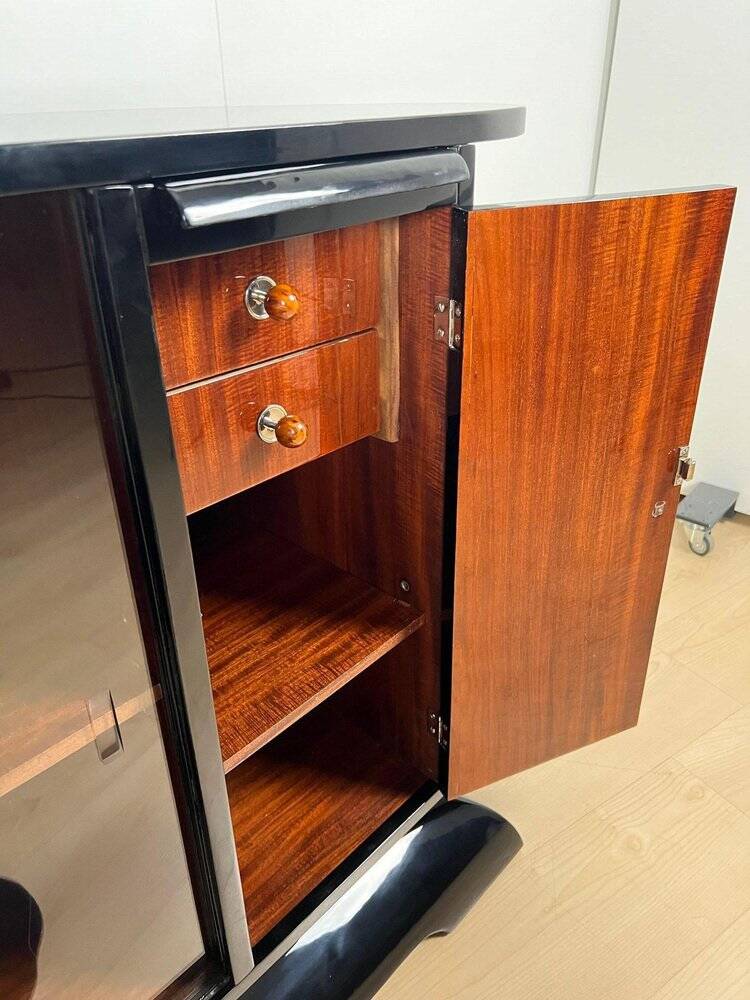French Art Deco Half Cabinet in Black Lacquer and Mahogany, 1930
