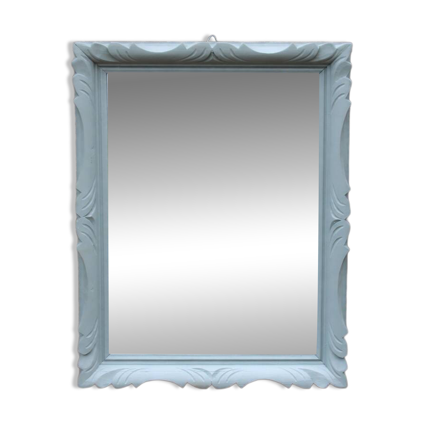 Vintage wall mirror in carved blue-green wood – rococo style – H48 cm