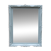 Miroir mural vintage en bois sculpté bleu-vert – style rocaille – H48 cm