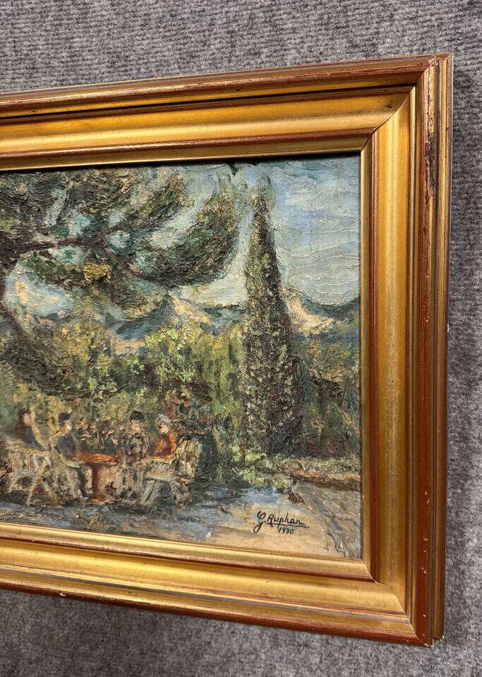 Georges Auphan 1970: oil on canvas depicting an animated landscape