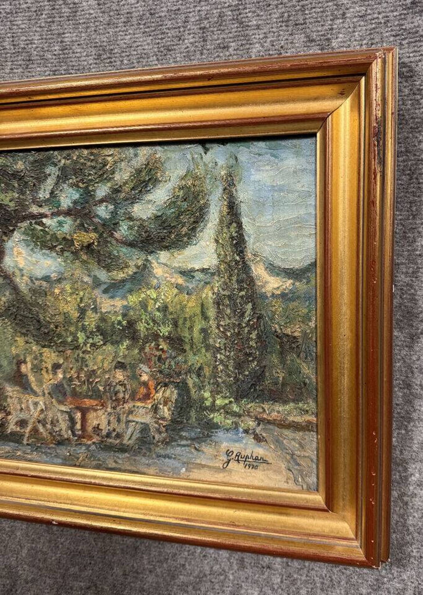 Georges Auphan 1970: huile sur toile figurant un paysage animé