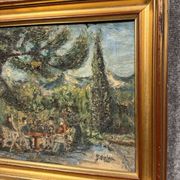 Georges Auphan 1970: huile sur toile figurant un paysage animé