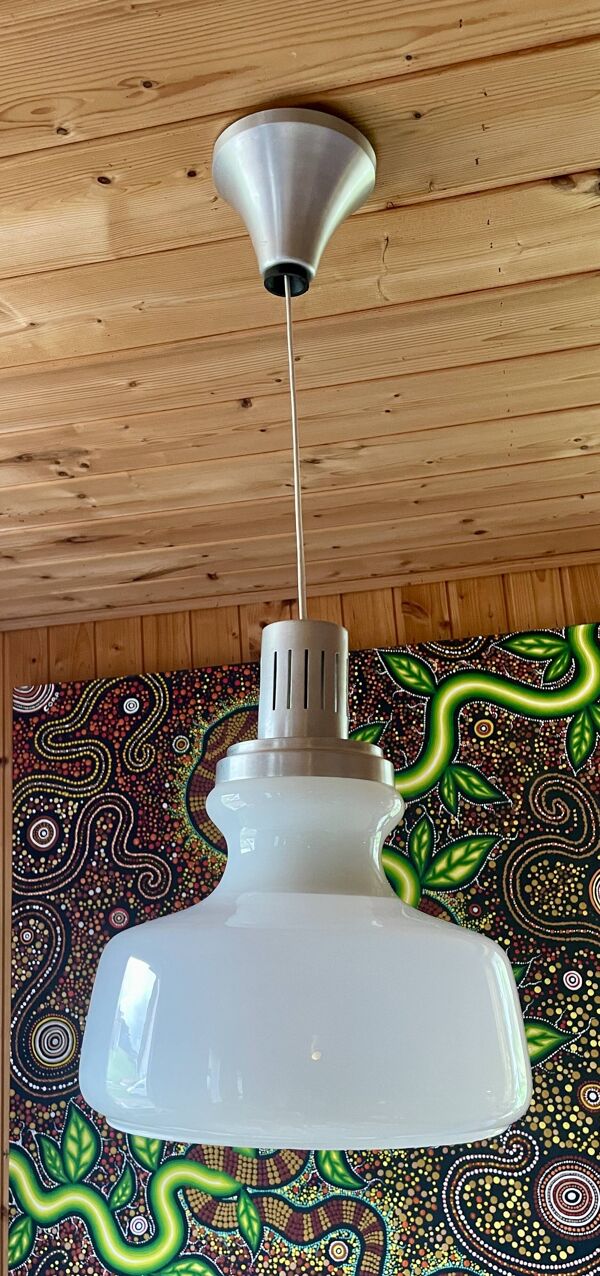 Lustre opaline blanche, vintage, année 70