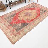 Tapis vintage rouge classique et bordé 5 x 9, 146 x 267 cm
