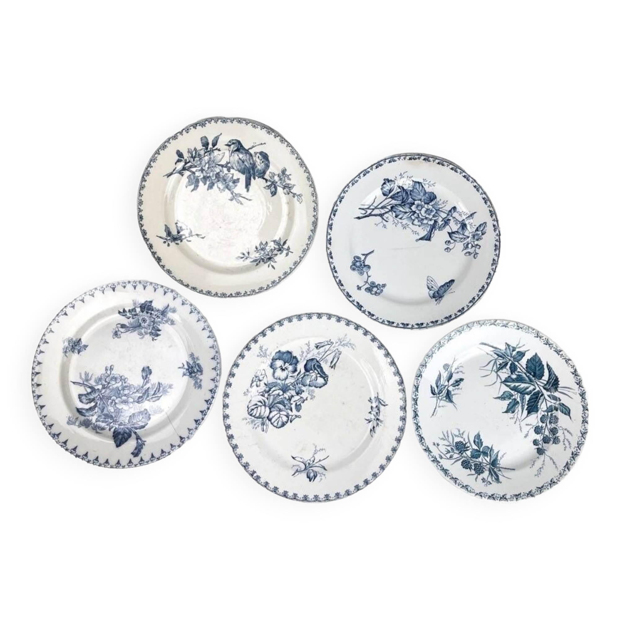 5 mismatched plates Terre de fer 1900