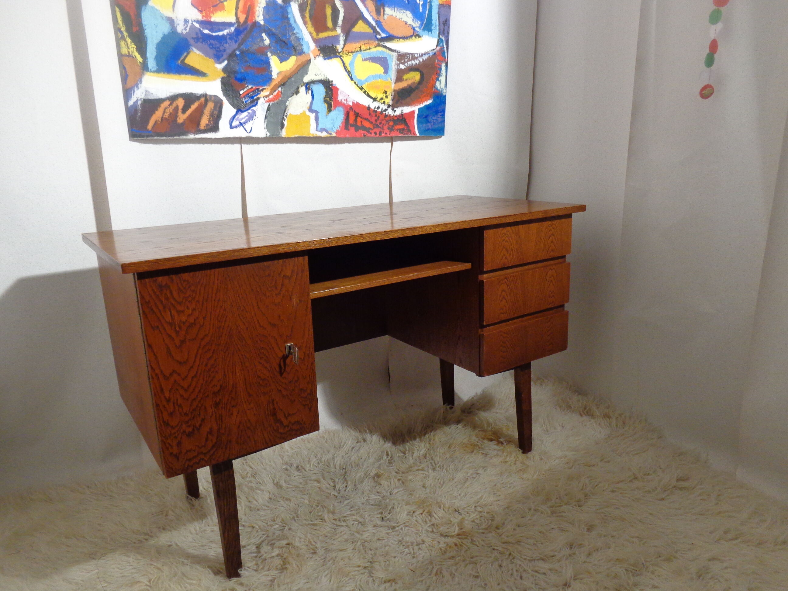 Scandinavian vintage office of the 60s light oak