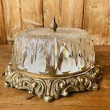 Glass and chiseled bronze ceiling light from the 50s/60s