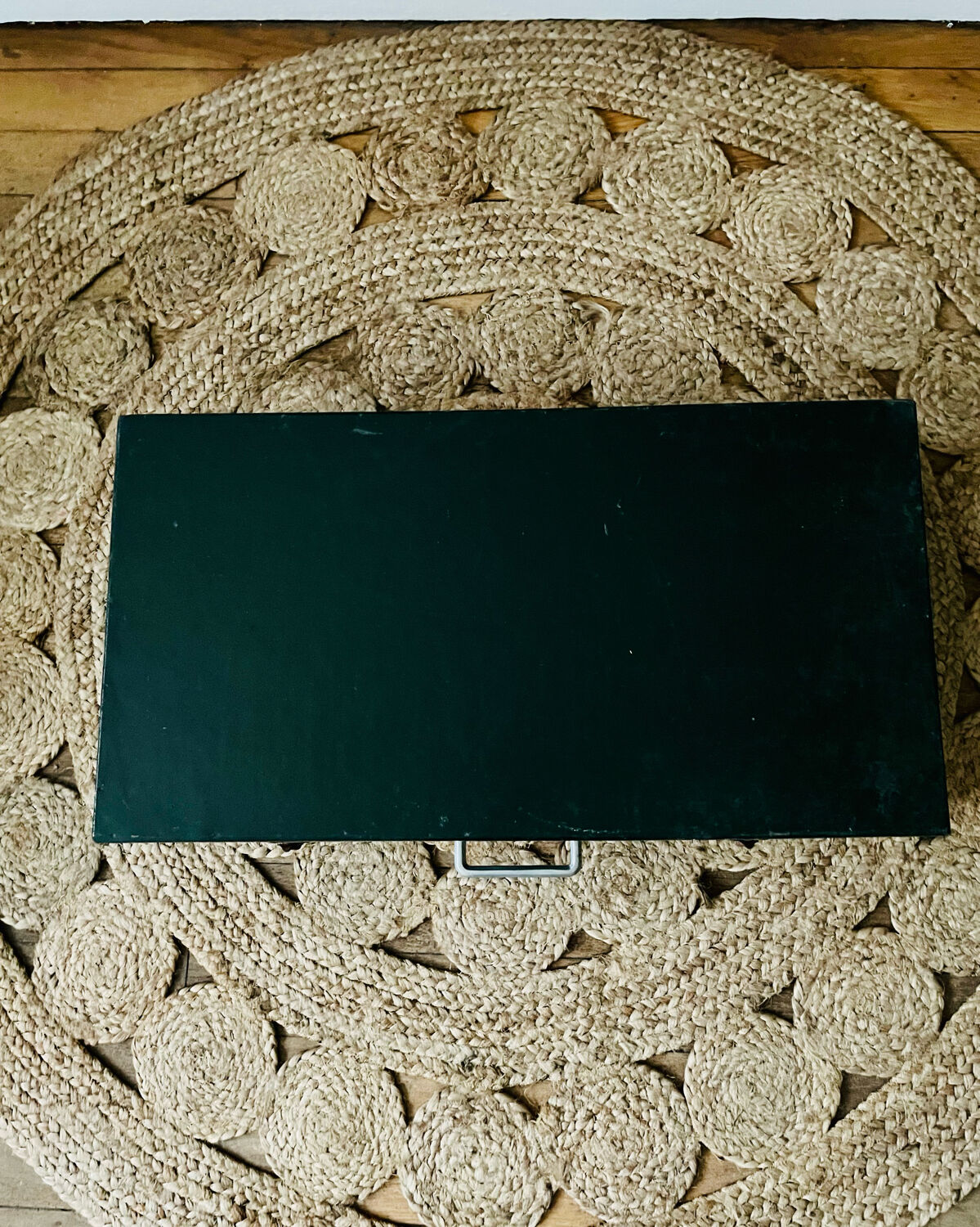 Vintage painter's chest in dark green wood