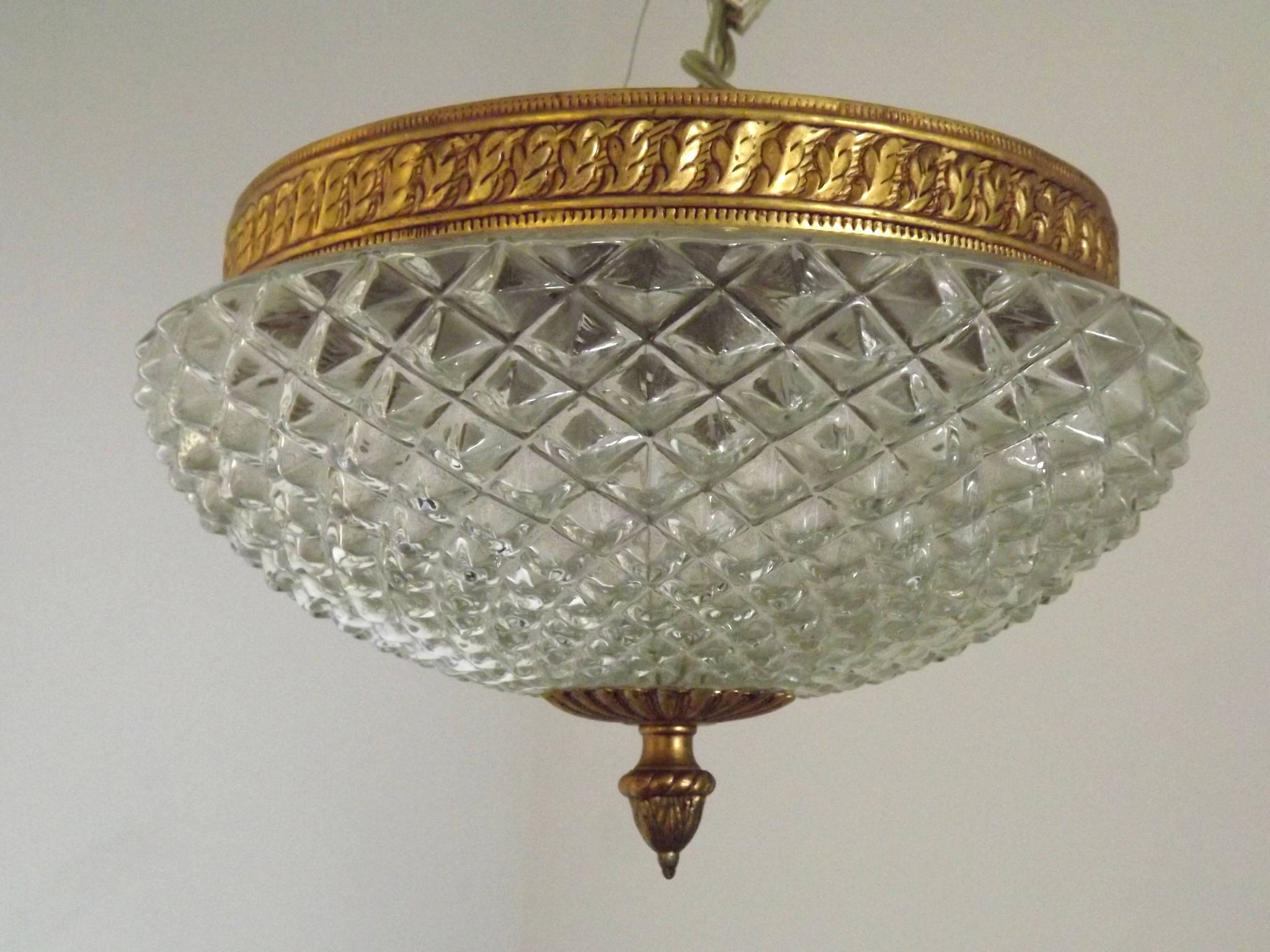 Brass and crystal diamond point ceiling light, France