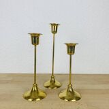 3 Scandinavian style gold-plated brass candle holders