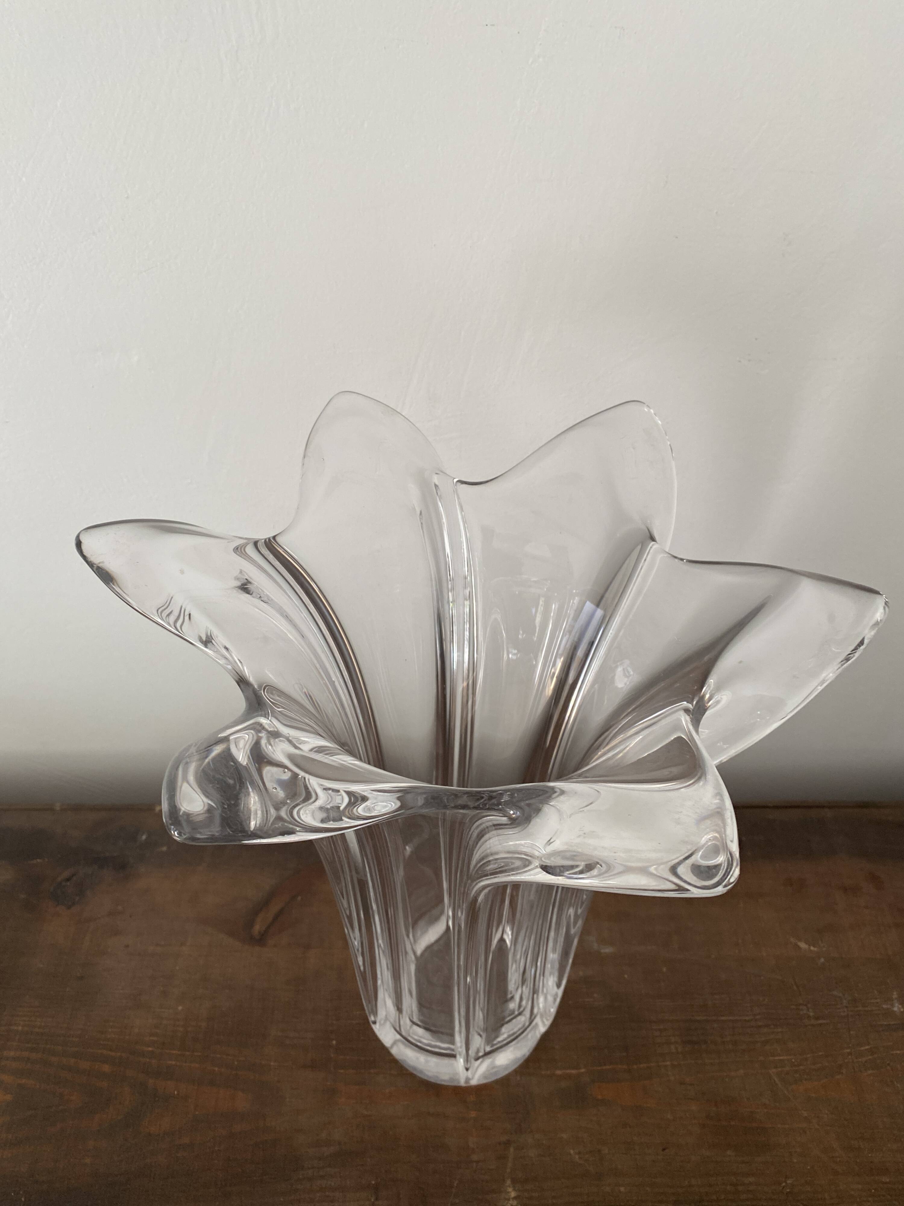 Vintage art deco crystal vase flared corolla flower shape