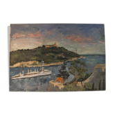 Oil on cardboard painting - Bay of Villefranche sur Mer 1938