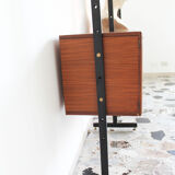 Bookcase in slab wood and black metal, Italy 50s