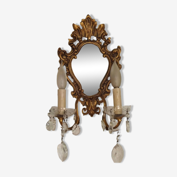 French Antique Gilt Bronze Double Light Crystal Mirrored Wall Sconce 4806