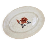 Plat Digoin Sarreguemines décor rose, terre de fer – Grand modèle patiné