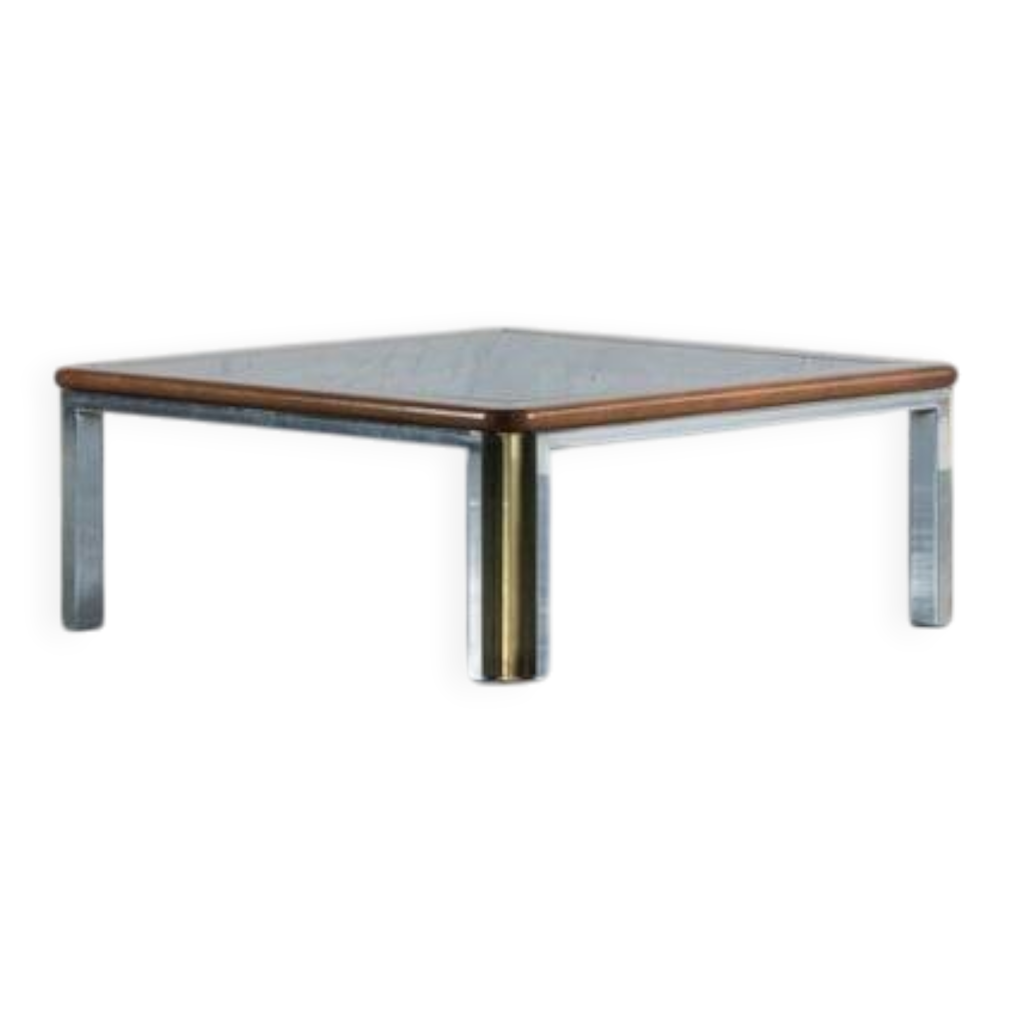 Table basse moderne du milieu du siècle en laiton et chrome par Romeo Rega, Italie, années 1970.
