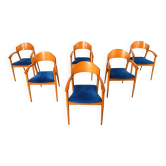 Vintage spanish wooden  armchairs, 1990s set of 6