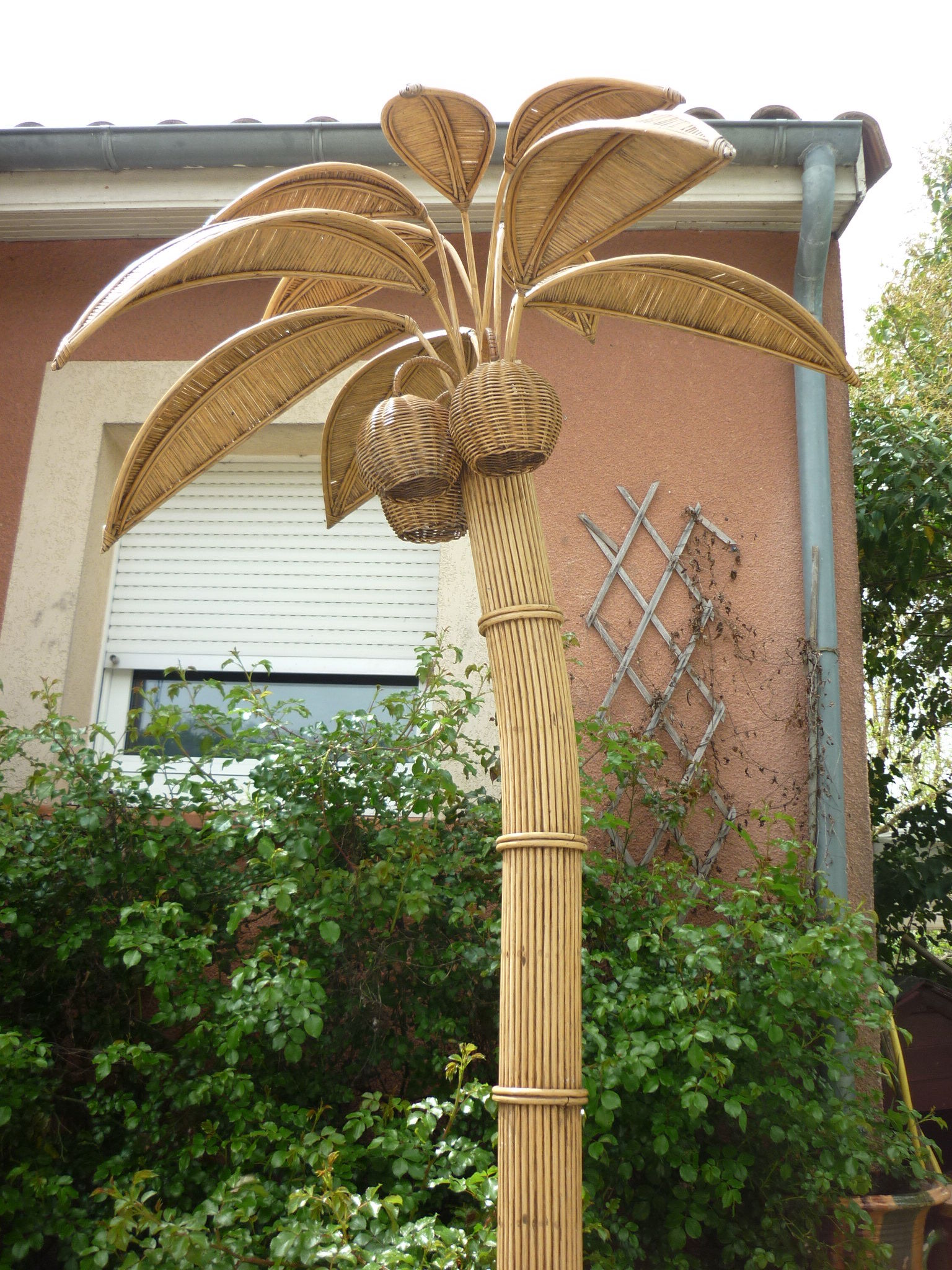 Rattan palm floor lamp by Mario Lopez Torres, 1970