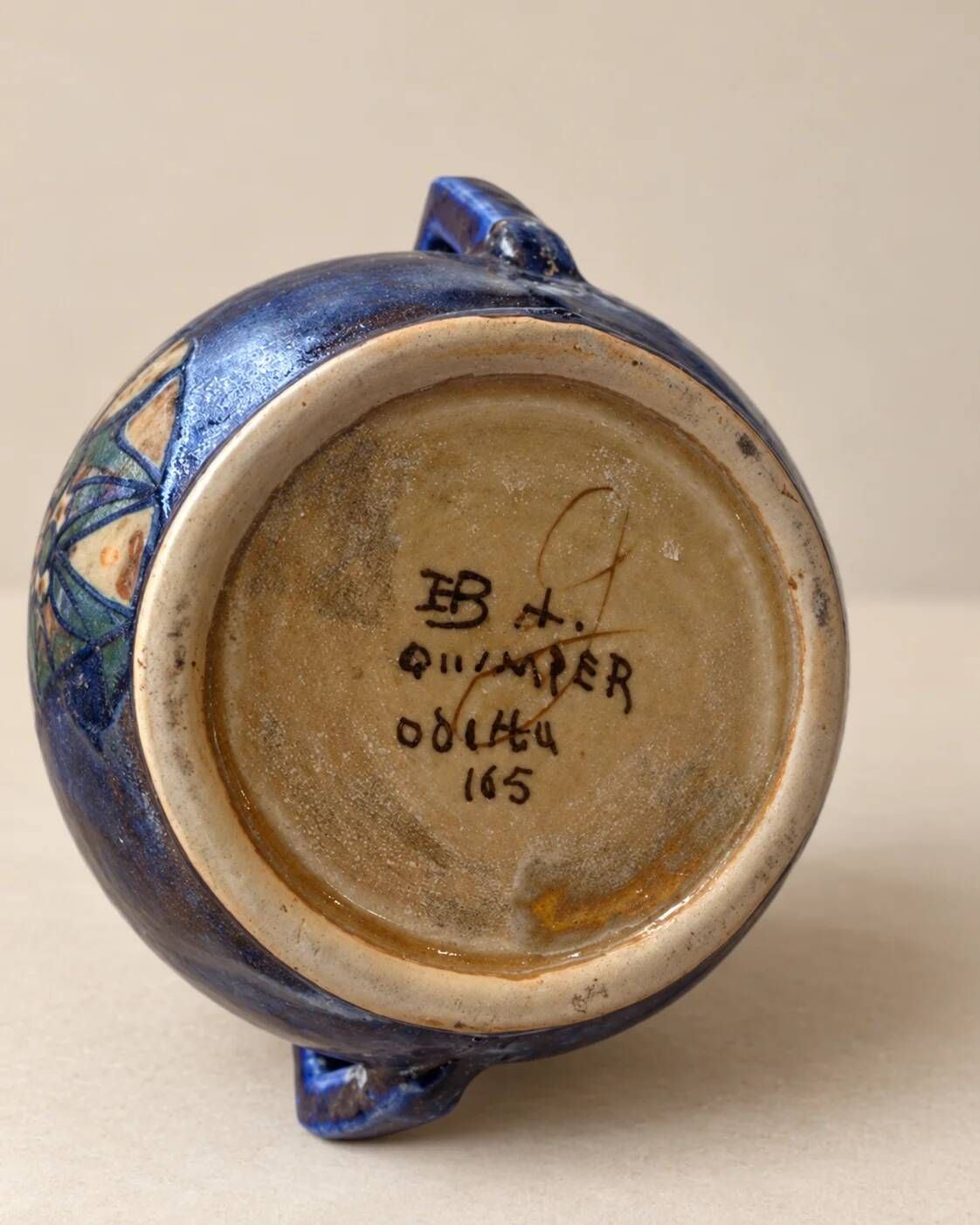 HB Quimper Odetta vase in cobalt blue glazed stoneware — Art Deco design, 1920s