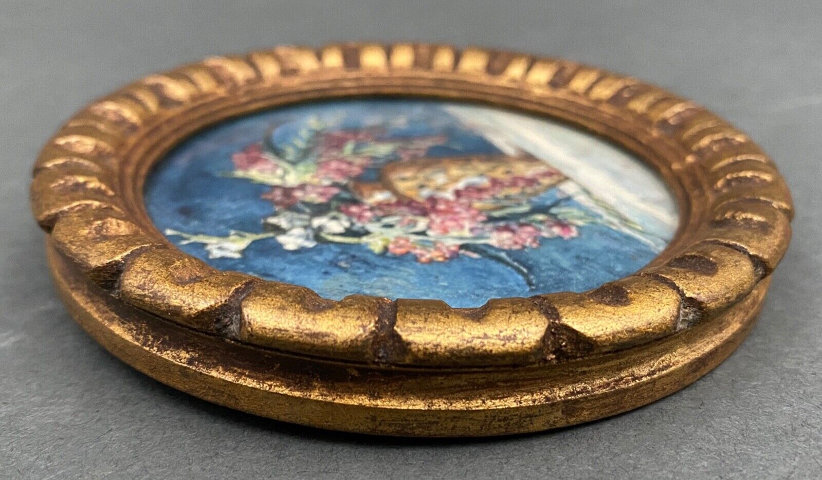 Miniature on paper still life bouquet of flowers golden frame 1900