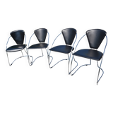 4 chrome and leather chairs designed by Italy