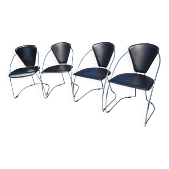 4 chaises en chrome et cuir, Italie