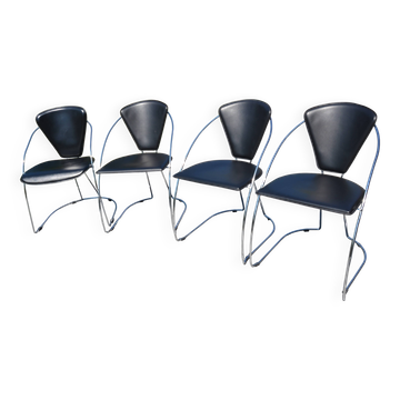 4 chrome and leather chairs designed by Italy